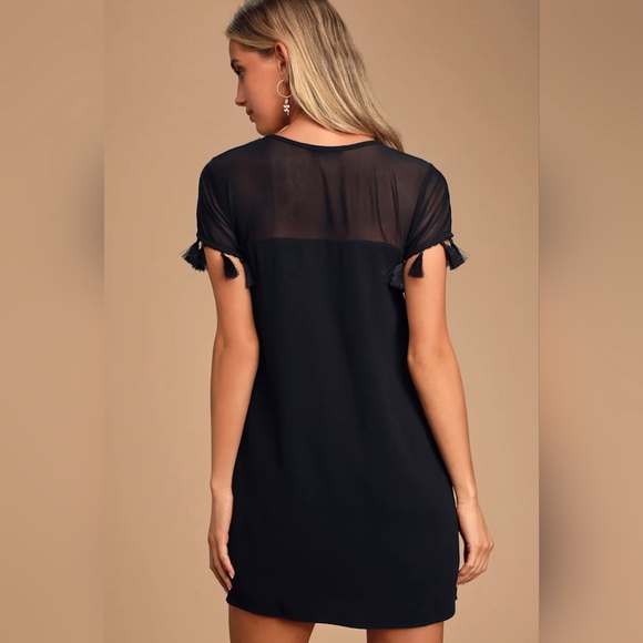 Lulus Iced Latte Black Tassel Sleeve Sheer Mini Dress Small - Picture 3 of 6